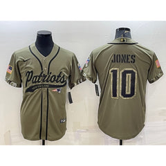 Men's New England Patriots #10 Mac Jones Olive 2022 Salute to Service Cool Base Stitched Baseball Jersey 