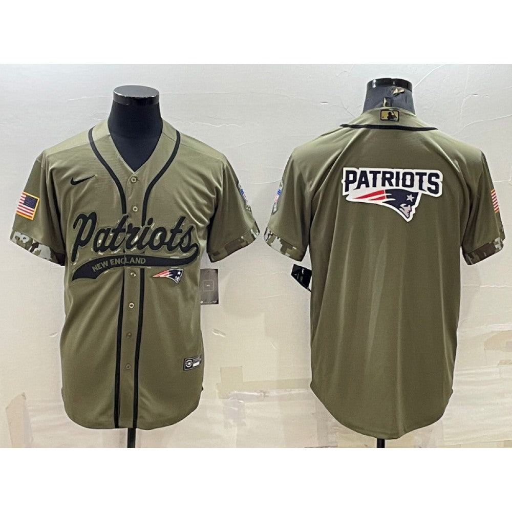 Men's New England Patriots Olive Salute to Service Team Big Logo Cool Base Stitched Baseball Jersey 