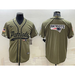 Men's New England Patriots Olive Salute to Service Team Big Logo Cool Base Stitched Baseball Jersey 