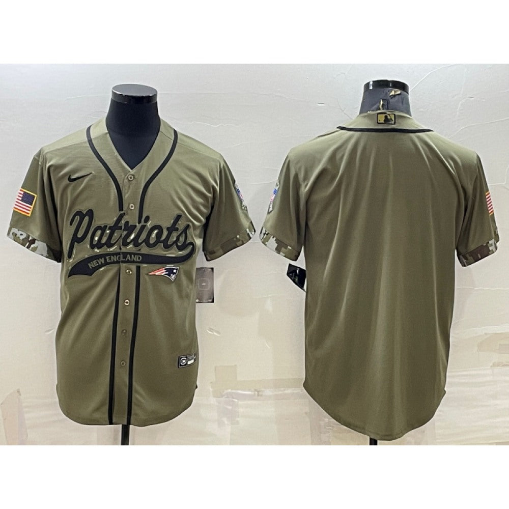 Men's New England Patriots Blank Olive Salute to Service Cool Base Stitched Baseball Jersey 