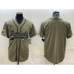 Men's New England Patriots Blank Olive Salute to Service Cool Base Stitched Baseball Jersey 