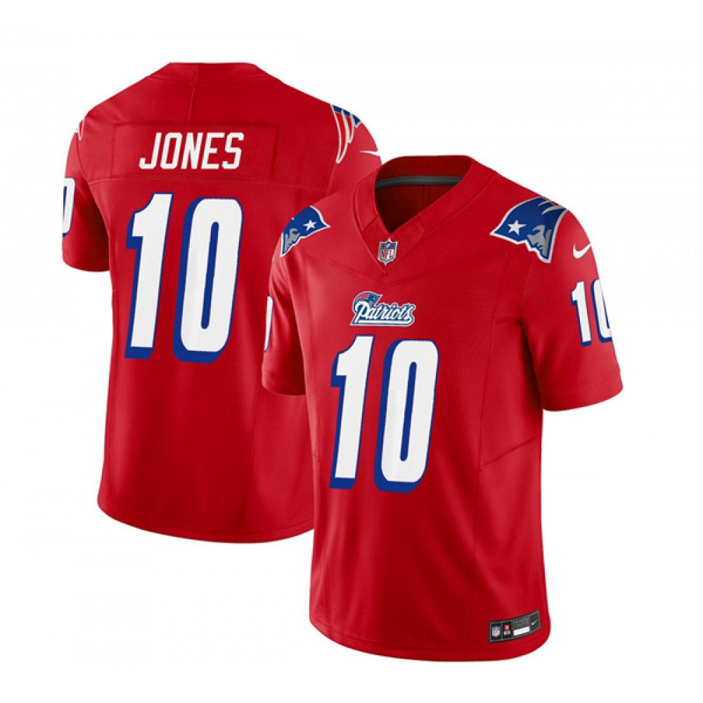 Men's New England Patriots #10 Mac Jones Red 2023 F.U.S.E. Throwback Limited Stitched Football Jersey 