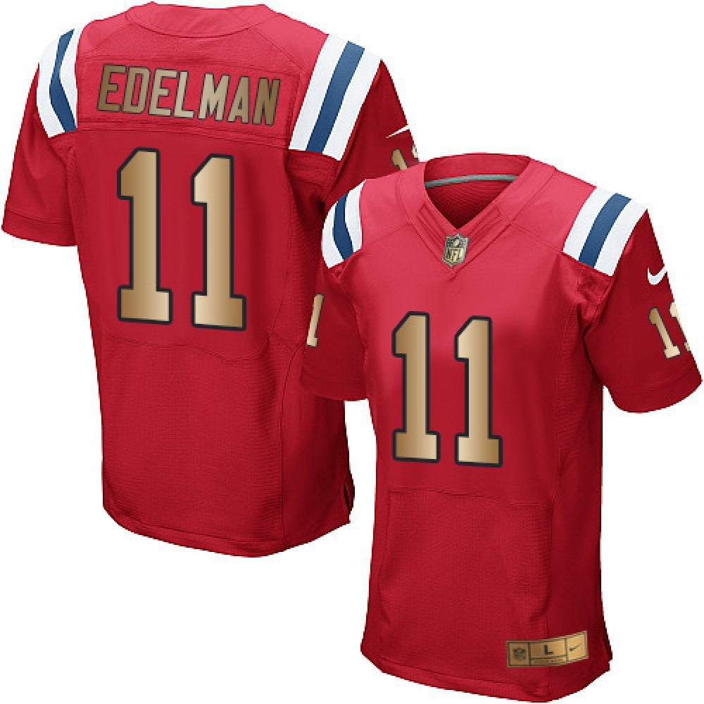 Patriots #11 Julian Edelman Red Alternate Men's Stitched NFL Elite Gold Jersey 