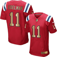 Patriots #11 Julian Edelman Red Alternate Men's Stitched NFL Elite Gold Jersey 