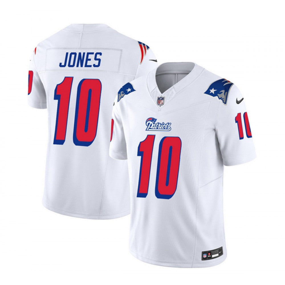 Men's New England Patriots #10 Mac Jones White 2023 F.U.S.E. Throwback Limited Stitched Football Jersey 