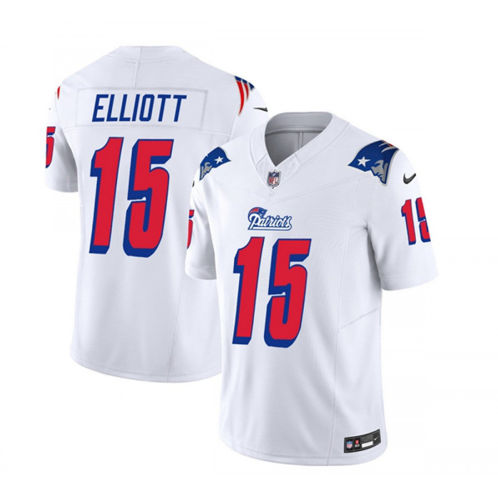 Men's New England Patriots #15 Ezekiel Elliott White 2023 F.U.S.E. Throwback Limited Stitched Football Jersey 