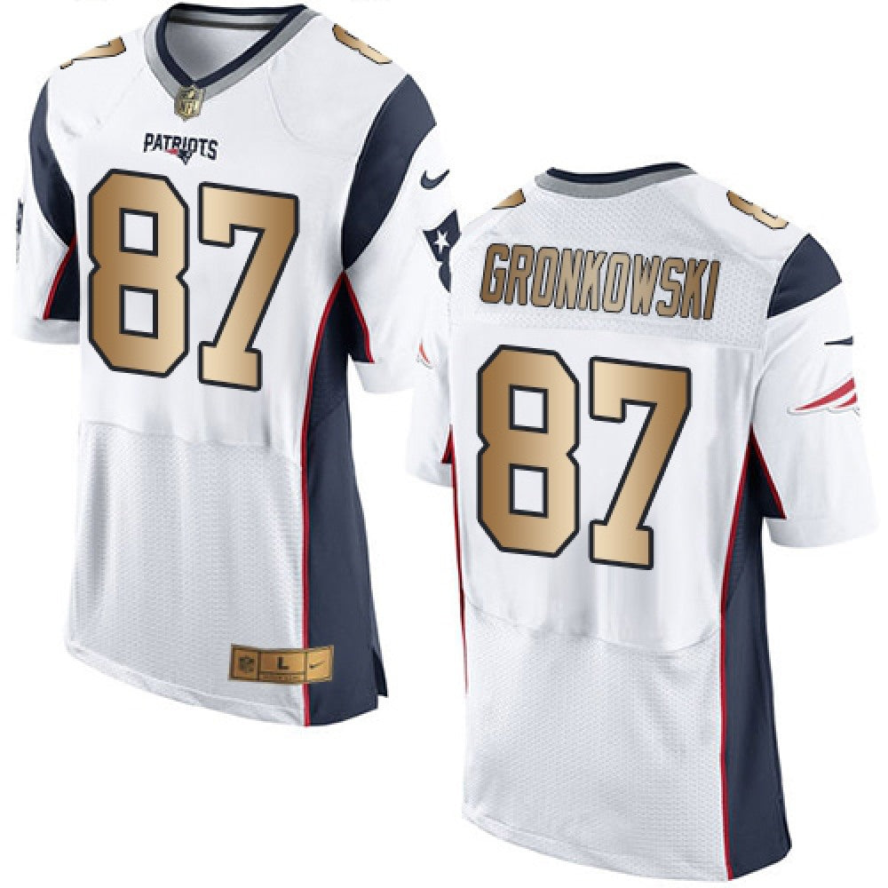 Patriots #87 Rob Gronkowski White Men's Stitched NFL New Elite Gold Jersey 