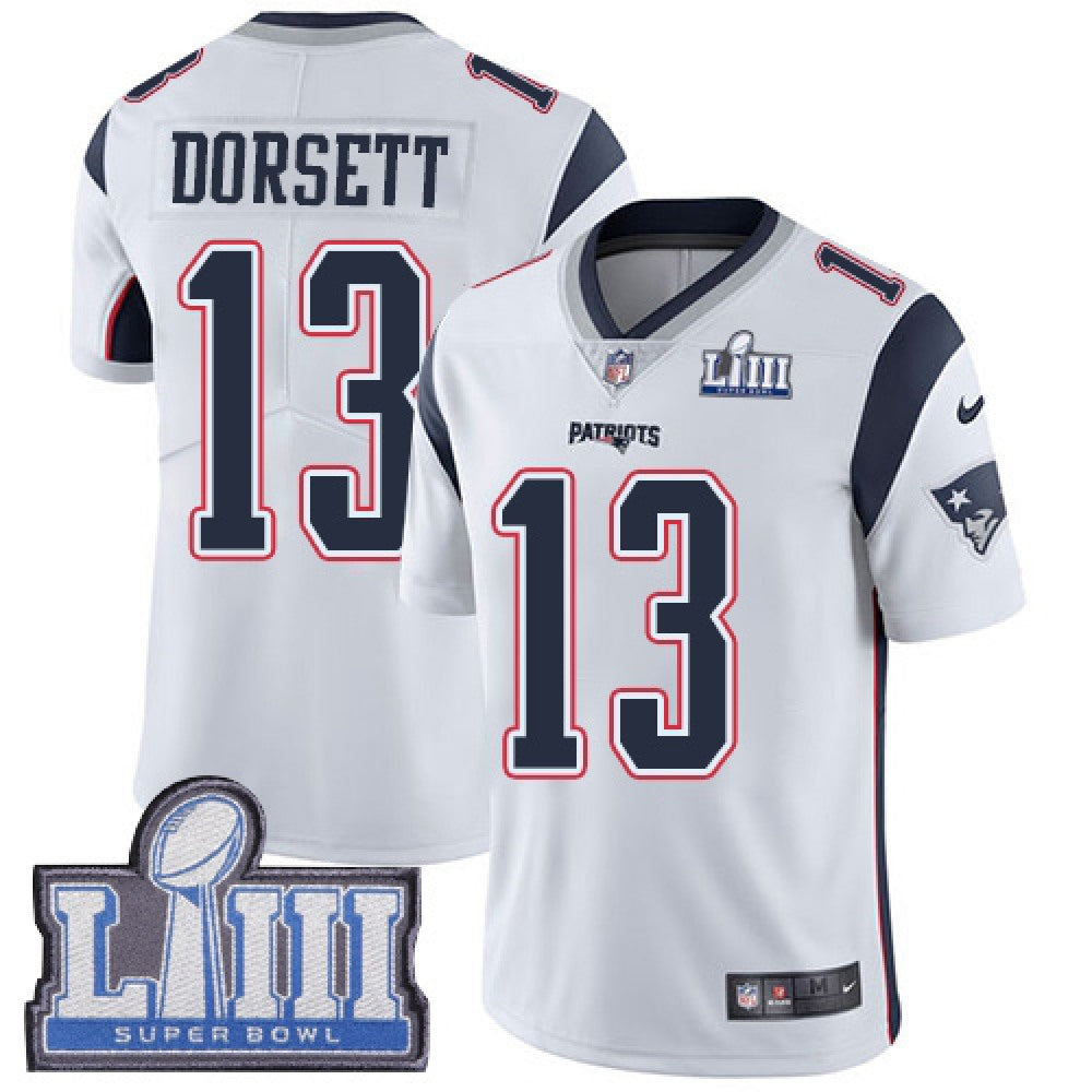 Men's New England Patriots #13 Phillip Dorsett White Super Bowl LIII Vapor Untouchable Limited Stitched NFL Jersey 