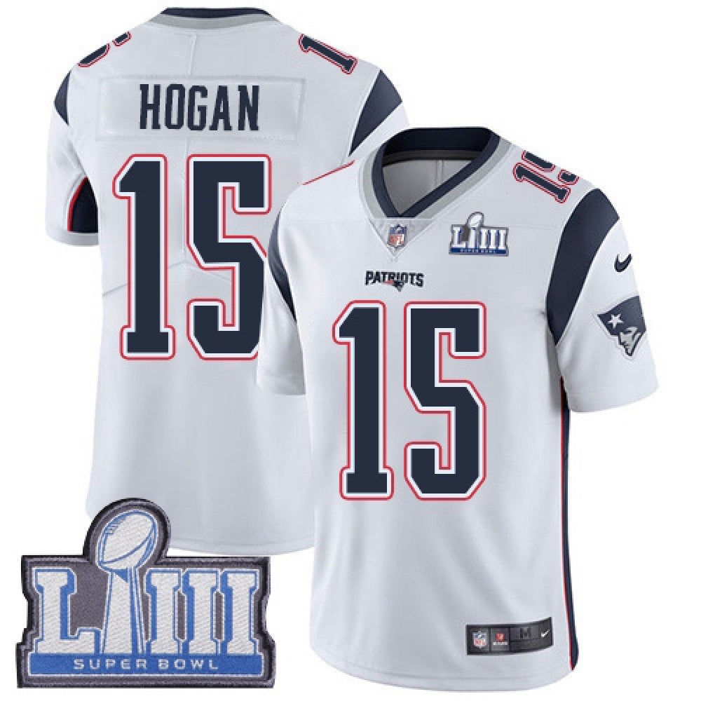 Men's New England Patriots #15 Chris Hogan White Super Bowl LIII Bound Vapor Untouchable Limited Stitched NFL Jersey 