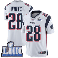 Men's New England Patriots #28 James White White Super Bowl LIII Vapor Untouchable Limited Stitched NFL Jersey 