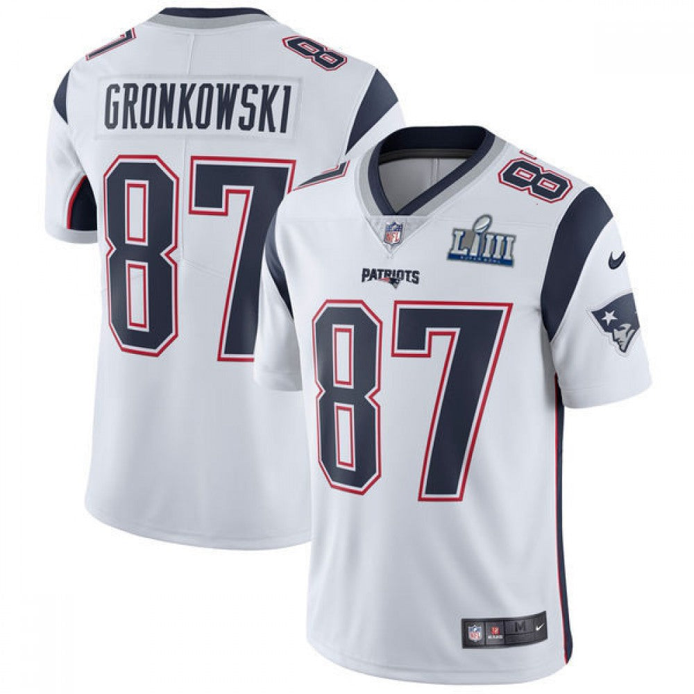 Men's New England Patriots #87 Rob Gronkowski White Super Bowl LIII Vapor Untouchable Limited Stitched NFL Jersey 