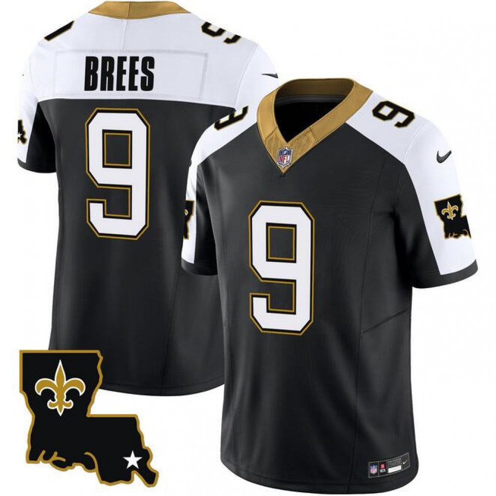 Men's New Orleans Saints #9 Drew Brees Black White 2023 F.U.S.E. 1987 Legacy Vapor Stitched Jersey 