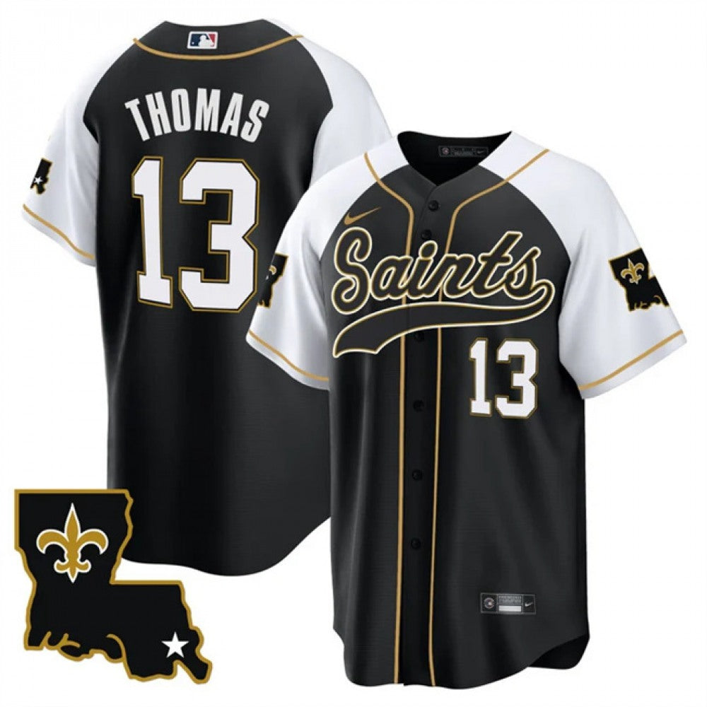 Men's New Orleans Saints #13 Michael Thomas Black/White 1987 Legacy Cool Base Stitched Baseball Jersey 