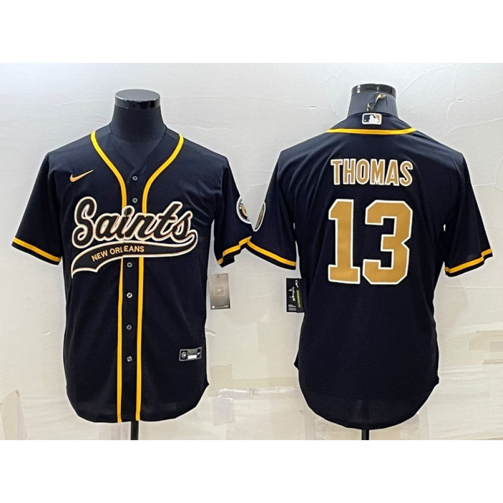 Men's New Orleans Saints #13 Michael Thomas Black With Patch Cool Base Stitched Baseball Jersey 