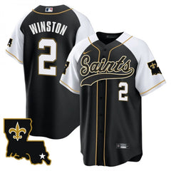 Men's New Orleans Saints #2 Jameis Winston Black/White 1987 Legacy Cool Base Stitched Baseball Jersey 