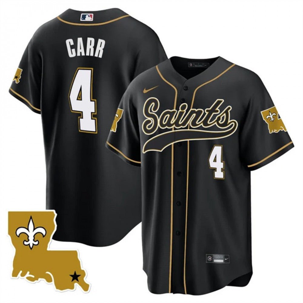Men's New Orleans Saints #4 Derek Carr Black 1987 Legacy Cool Base Stitched Baseball Jersey 
