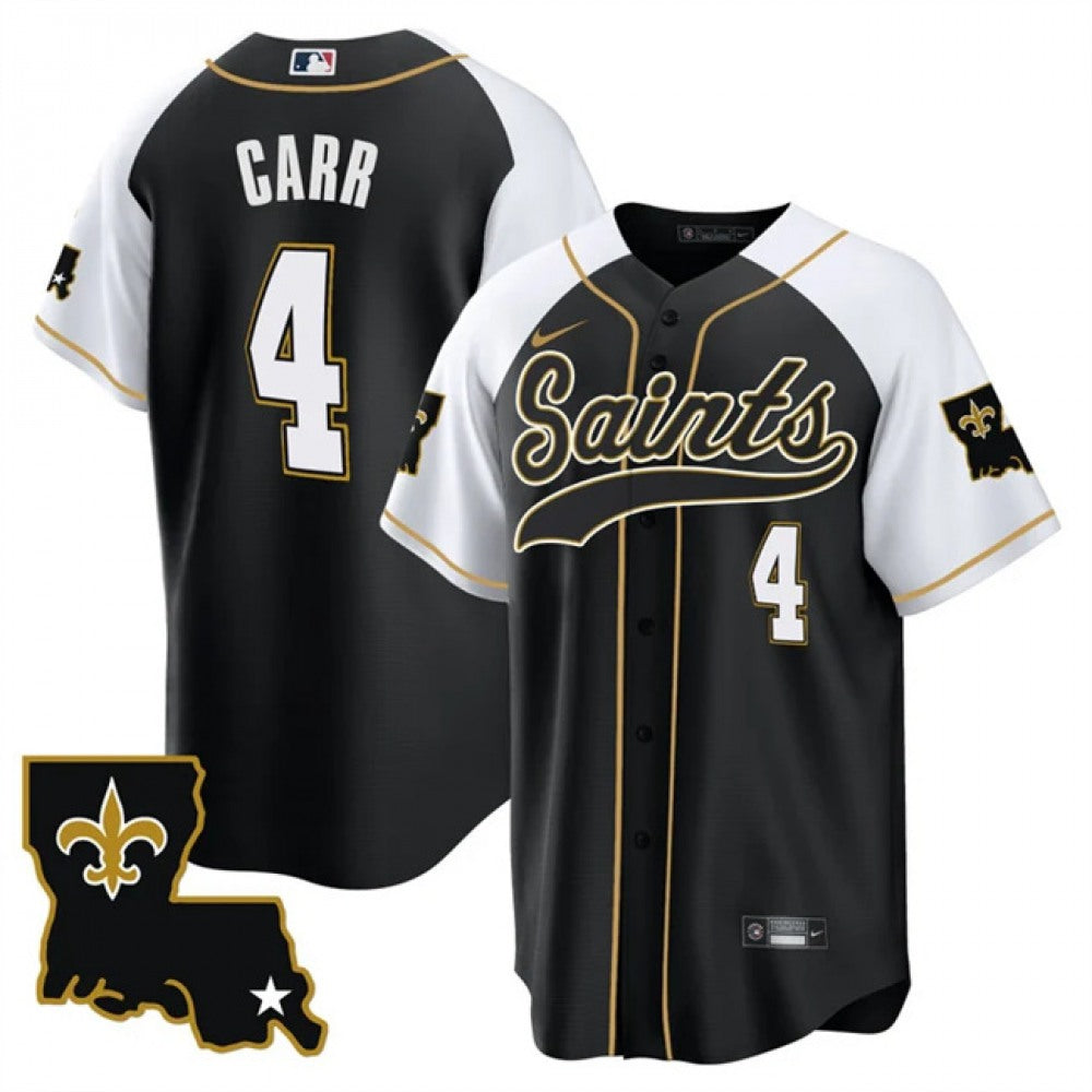 Men's New Orleans Saints #4 Derek Carr Black/White 1987 Legacy Cool Base Stitched Baseball Jersey 