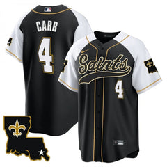 Men's New Orleans Saints #4 Derek Carr Black/White 1987 Legacy Cool Base Stitched Baseball Jersey 
