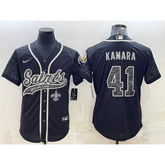 Men's New Orleans Saints #41 Alvin Kamara Black Reflective With Patch Cool Base Stitched Baseball Jersey 