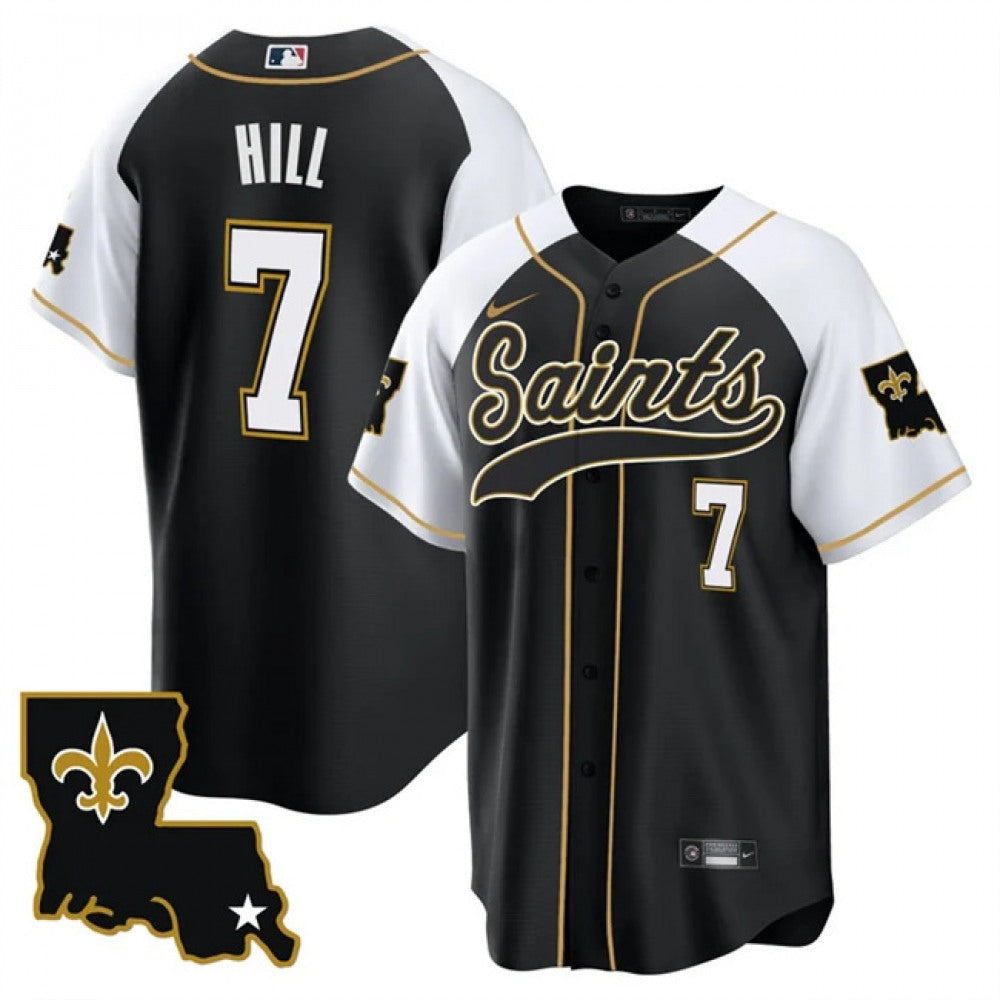 Men's New Orleans Saints #7 Taysom Hill Black/White 1987 Legacy Cool Base Stitched Baseball Jersey 
