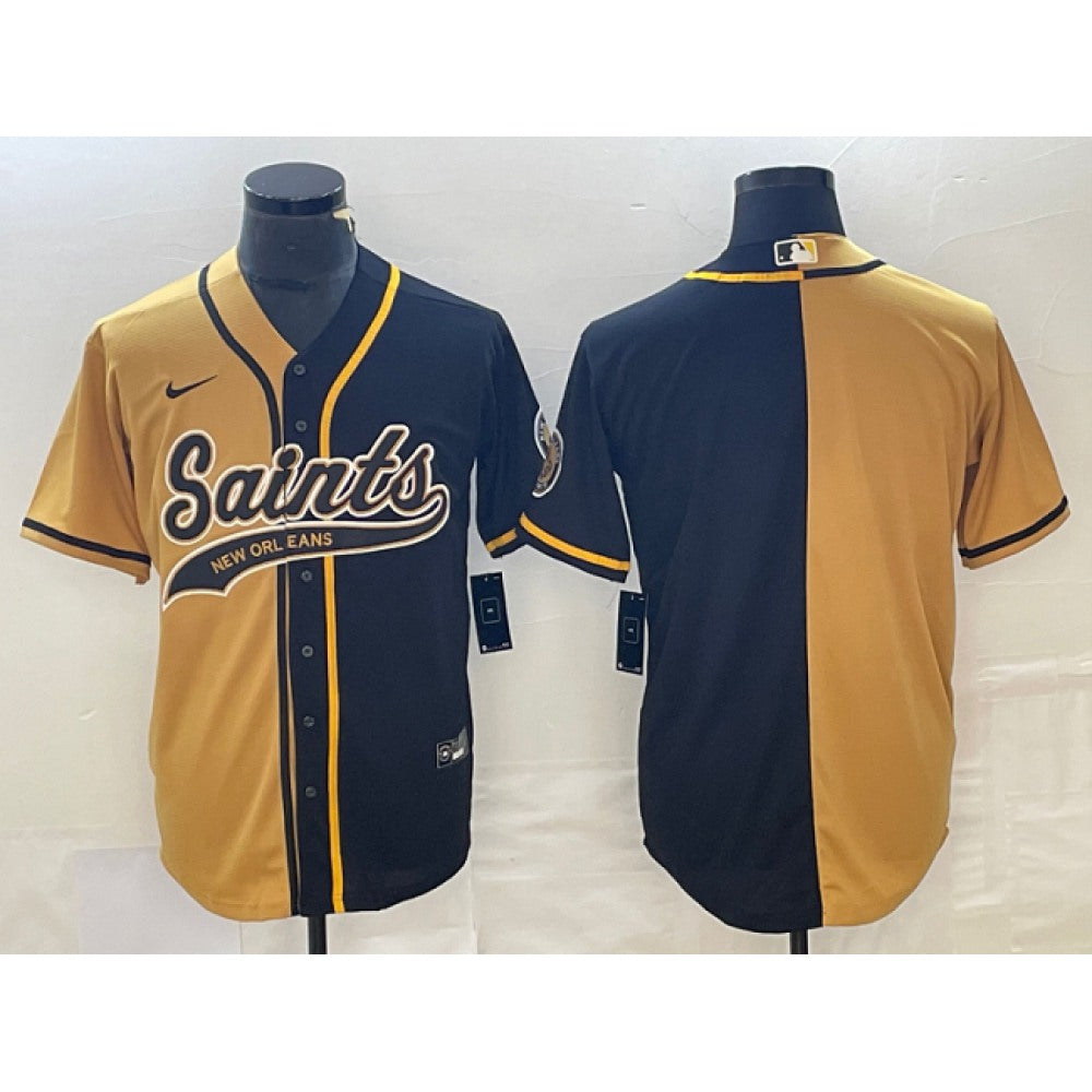Men's New Orleans Saints Black Gold Split Cool Base Stitched Baseball Jersey 