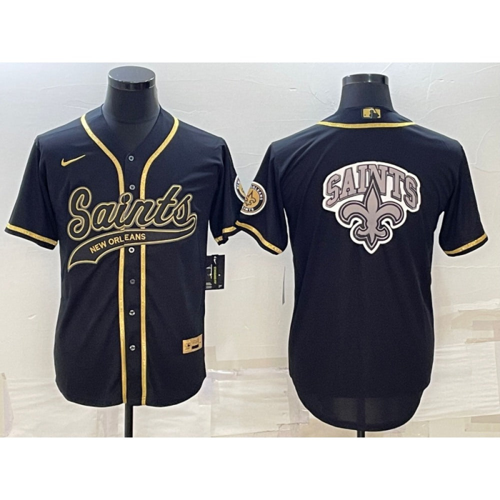 Men's New Orleans Saints Black Gold Team Big Logo With Patch Cool Base Stitched Baseball Jersey 