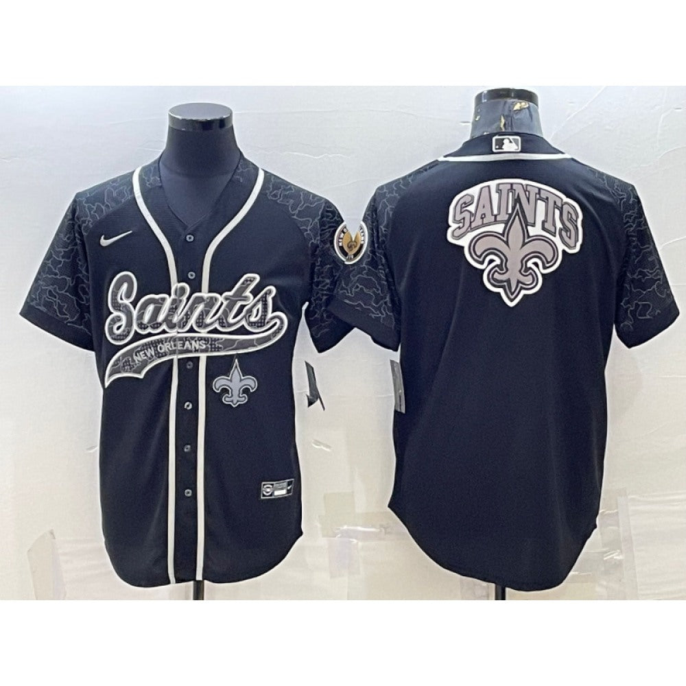 Men's New Orleans Saints Black Reflective Team Big Logo With Patch Cool Base Stitched Baseball Jersey 