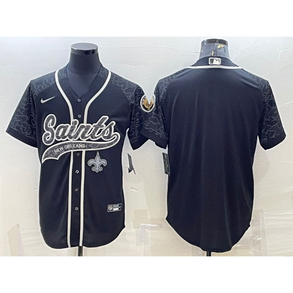 Men's New Orleans Saints Blank Black Reflective With Patch Cool Base Stitched Baseball Jersey 
