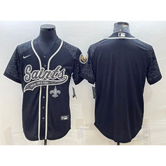 Men's New Orleans Saints Blank Black Reflective With Patch Cool Base Stitched Baseball Jersey 