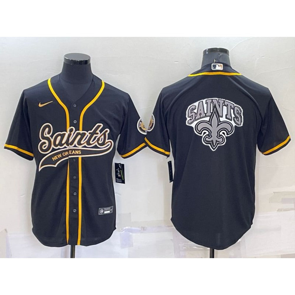 Men's New Orleans Saints Black Team Big Logo With Patch Cool Base Stitched Baseball Jersey 