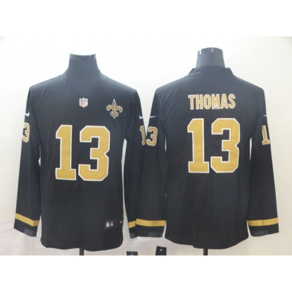 Men's New Orleans Saints #13 Michael Thomas Black Therma Long Sleeve Stitched NFL Jersey 