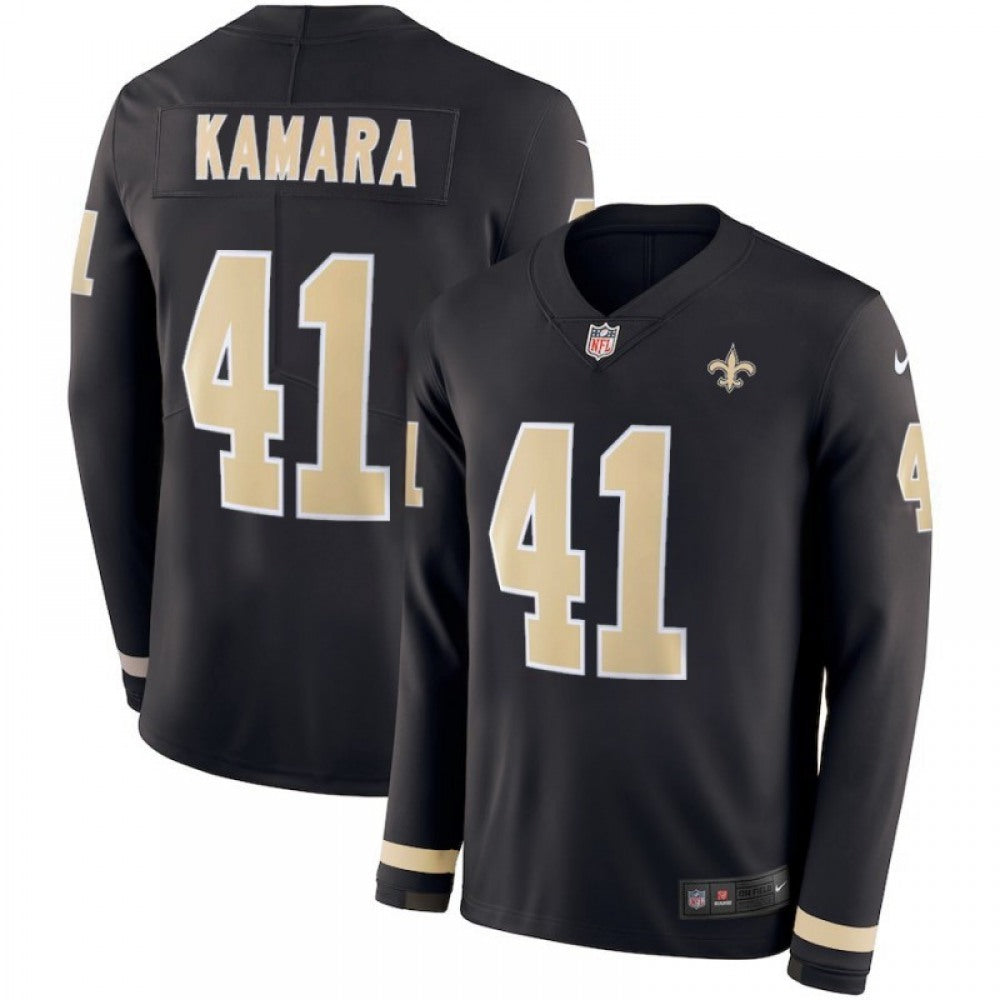 Men's New Orleans Saints #41 Alvin Kamara Black Therma Long Sleeve Stitched NFL Jersey 