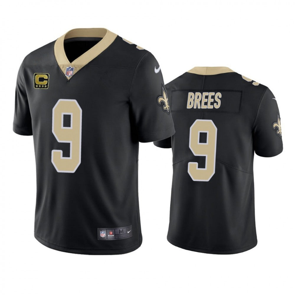 Men's New Orleans Saints #9 Drew Brees Black With C Patch Stitched NFL Jersey 