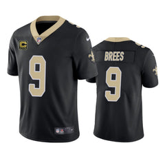 Men's New Orleans Saints #9 Drew Brees Black With C Patch Stitched NFL Jersey 