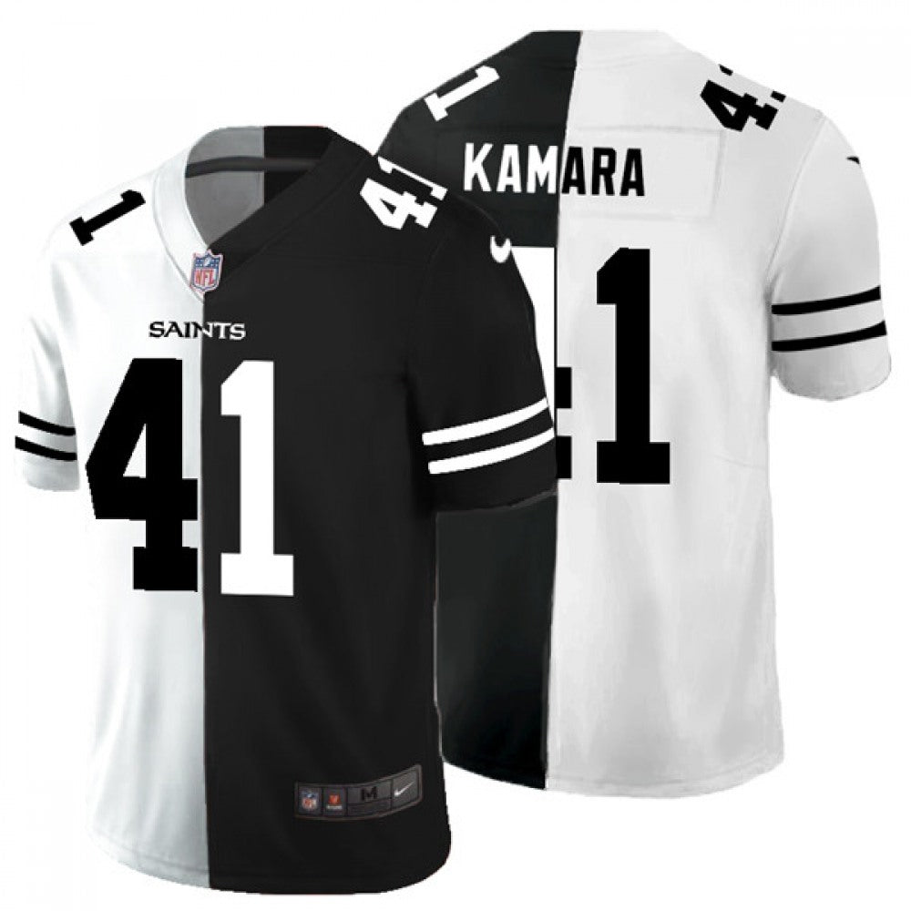 Men's New Orleans Saints #41 Alvin Kamara Black & White Split Limited Stitched Jersey 