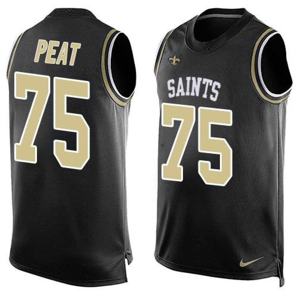 Saints #75 Andrus Peat Black Team Color Men's Stitched NFL Limited Tank Top Jersey 