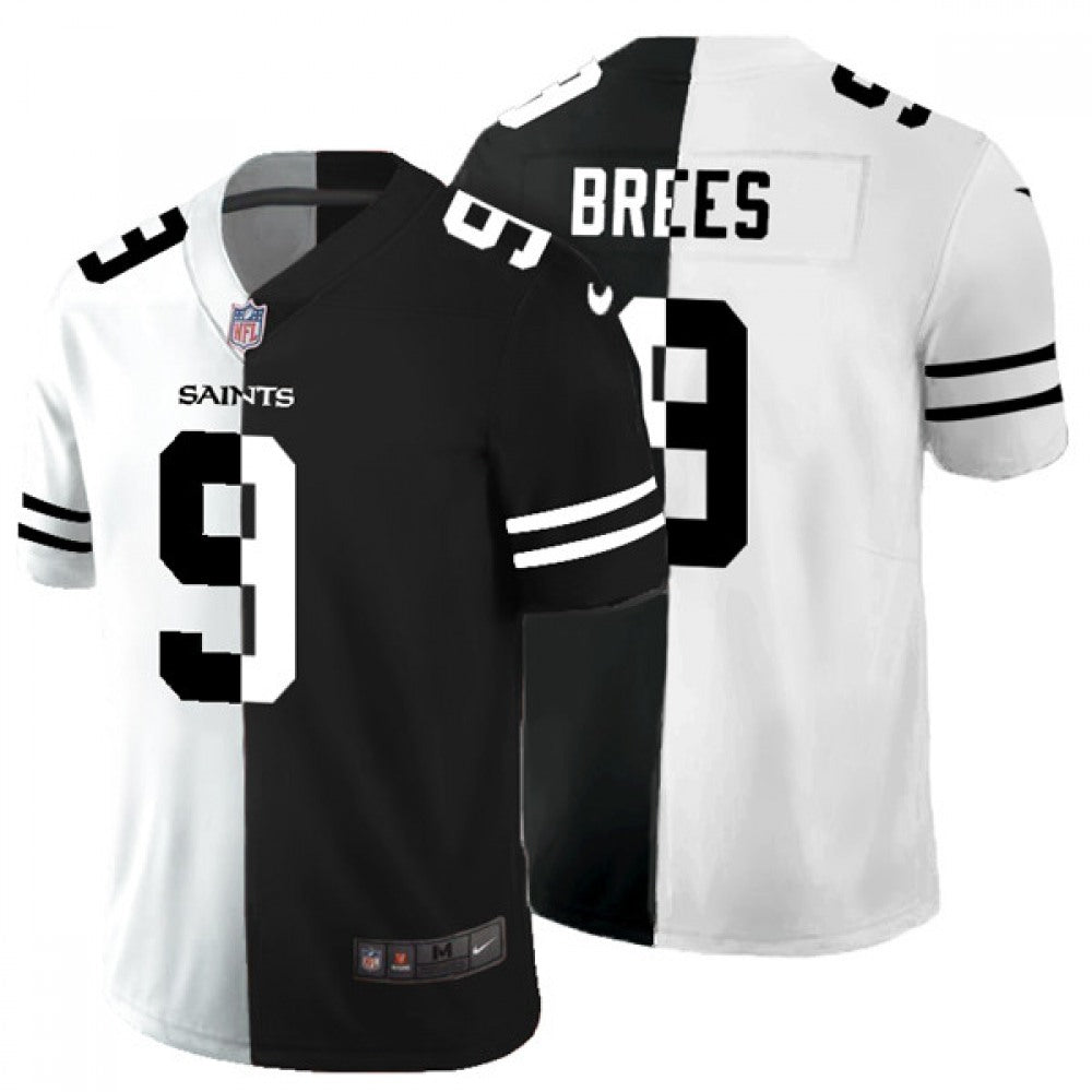 Men's New Orleans Saints #9 Drew Brees Black & White Split Limited Stitched Jersey 