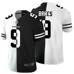 Men's New Orleans Saints #9 Drew Brees Black & White Split Limited Stitched Jersey 