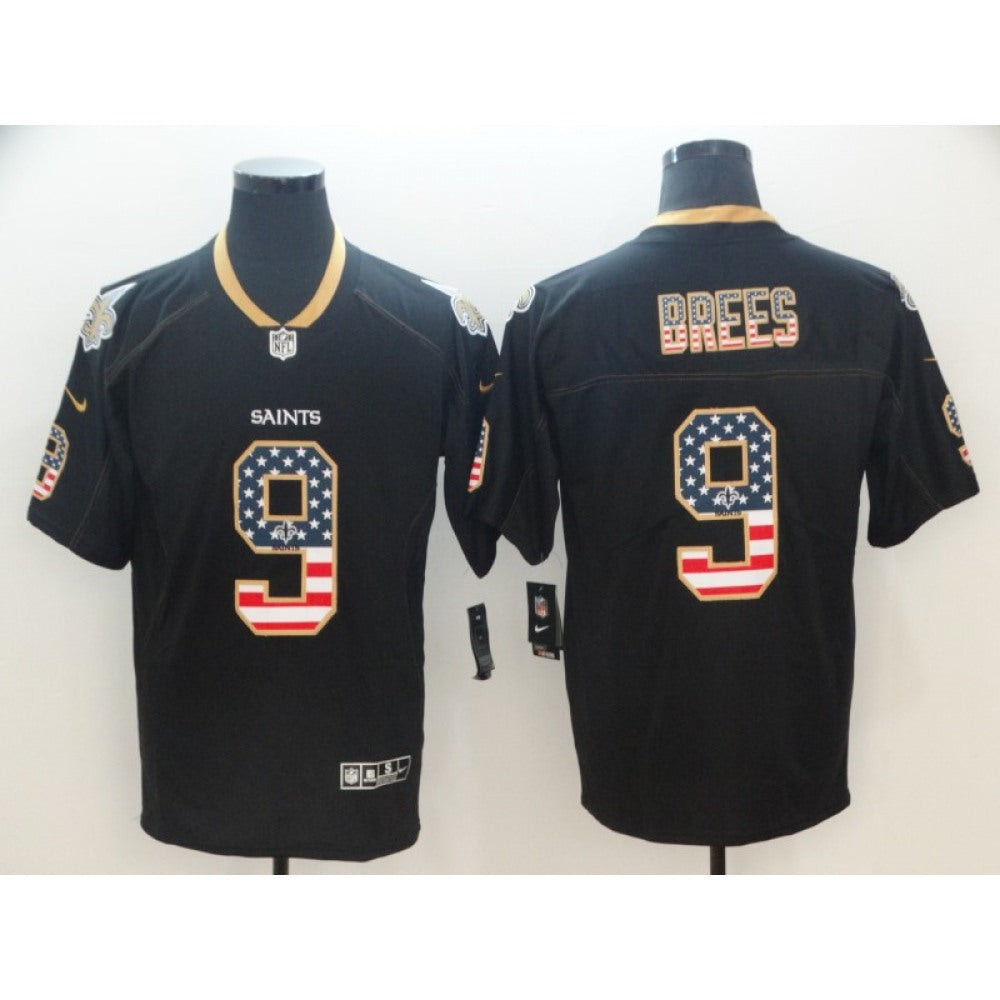 Men's New Orleans Saints #9 Drew Brees Black 2018 USA Flag Color Rush Limited Fashion NFL Stitched Jersey 