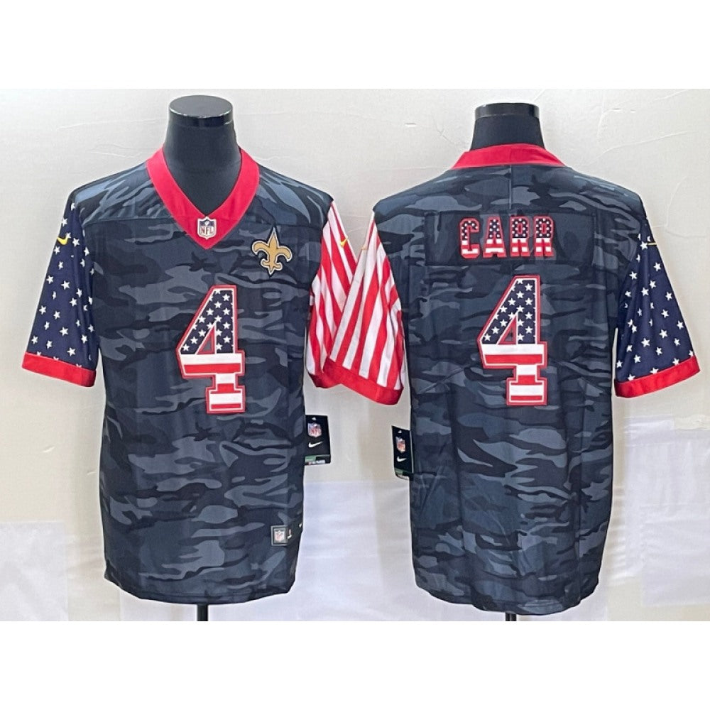 Men's New Orleans Saints #4 Derek Carr Camo USA Flag Limited Stitched Jersey 