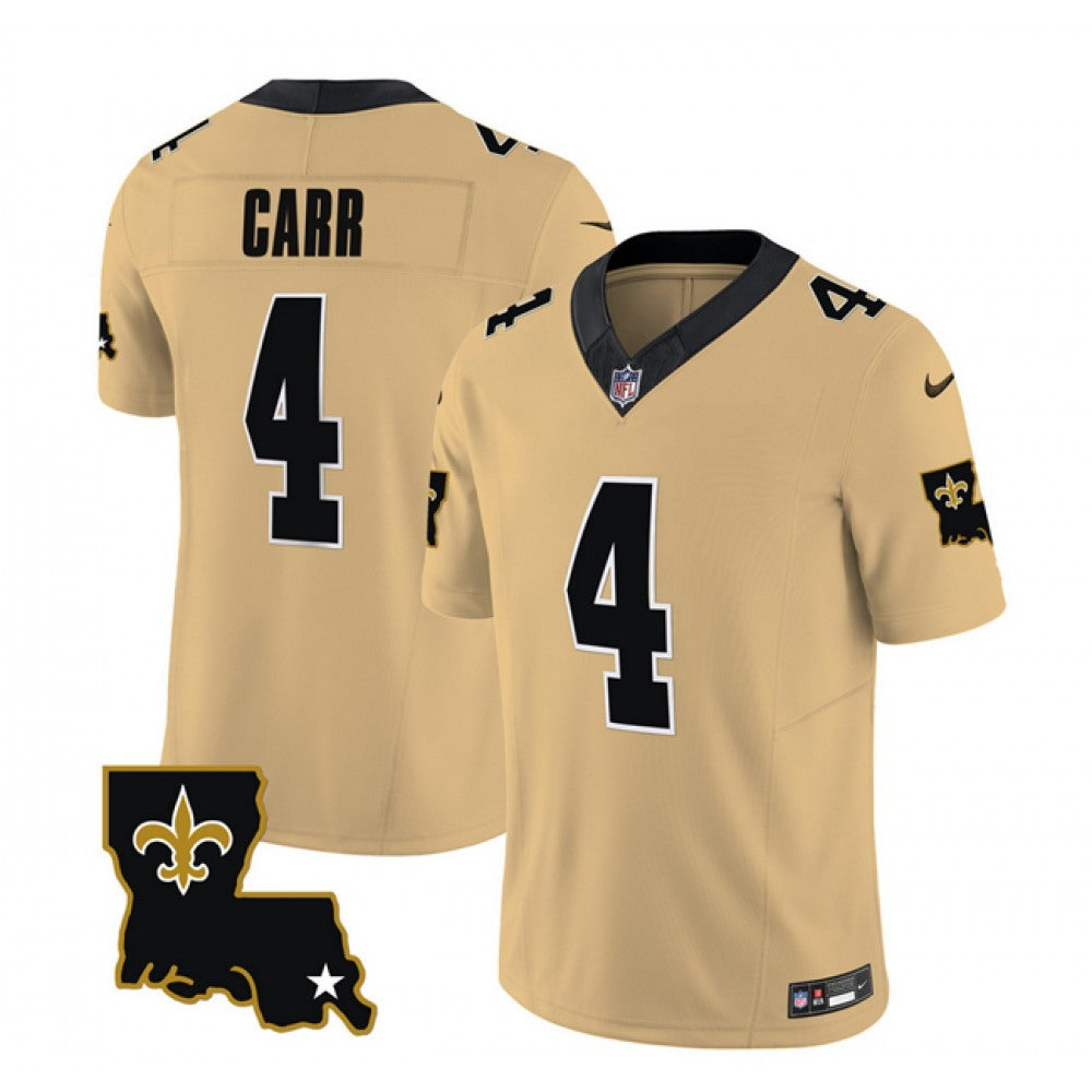 Men's New Orleans Saints #4 Derek Carr Gold 2023 F.U.S.E. 1987 Legacy Vapor Stitched Jersey 