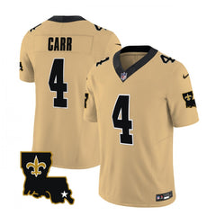 Men's New Orleans Saints #4 Derek Carr Gold 2023 F.U.S.E. 1987 Legacy Vapor Stitched Jersey 
