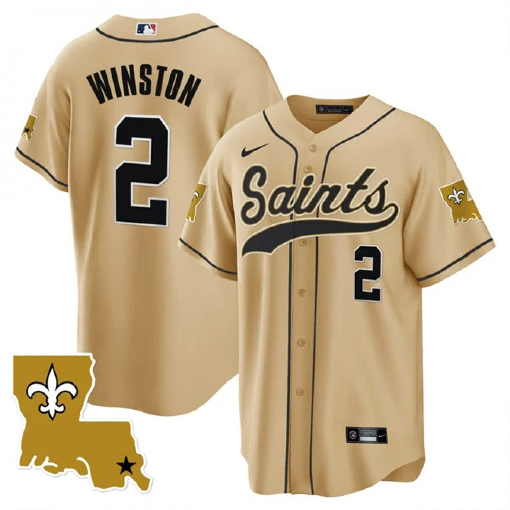 Men's New Orleans Saints #2 Jameis Winston Gold 1987 Legacy Cool Base Stitched Baseball Jersey 