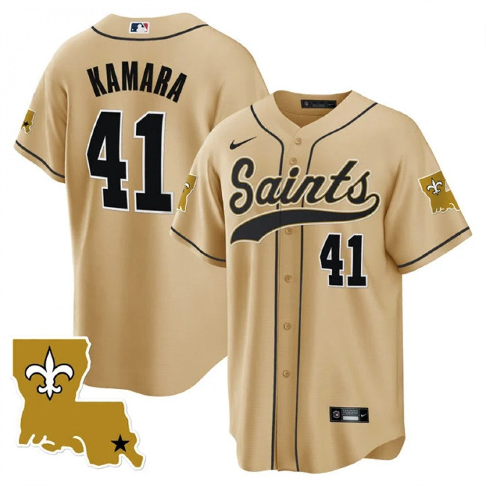 Men's New Orleans Saints #41 Alvin Kamara Gold 1987 Legacy Cool Base Stitched Baseball Jersey 