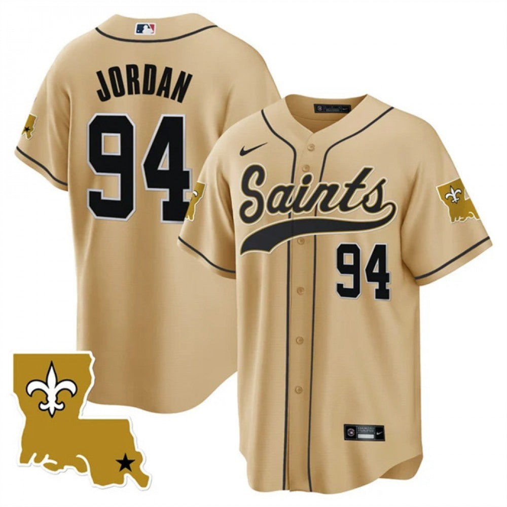 Men's New Orleans Saints #94 Cameron Jordan Gold 1987 Legacy Cool Base Stitched Baseball Jersey 