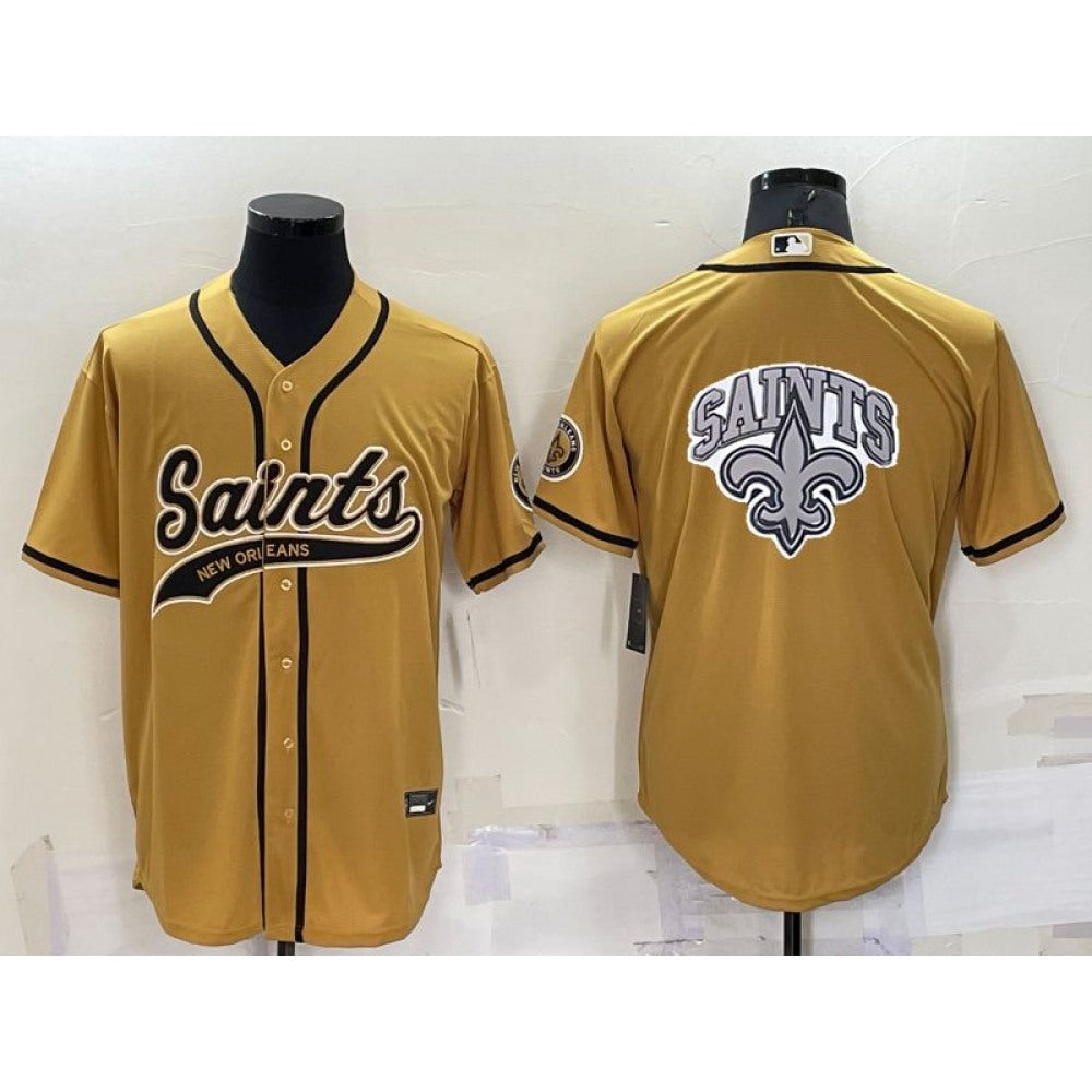 Men's New Orleans Saints Gold Team Big Logo With Patch Cool Base Stitched Baseball Jersey 