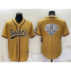 Men's New Orleans Saints Gold Team Big Logo With Patch Cool Base Stitched Baseball Jersey 
