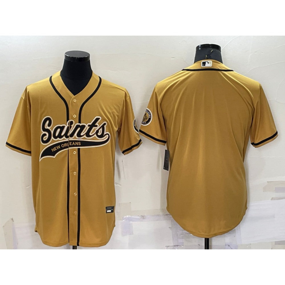 Men's New Orleans Saints Blank Gold Cool Base Stitched Baseball Jersey 