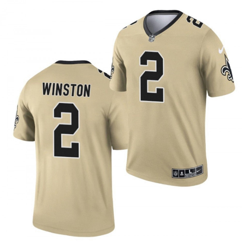 Men's New Orleans Saints #2 Jameis Winston 2021 Gold Inverted Legend Stitched Jersey 