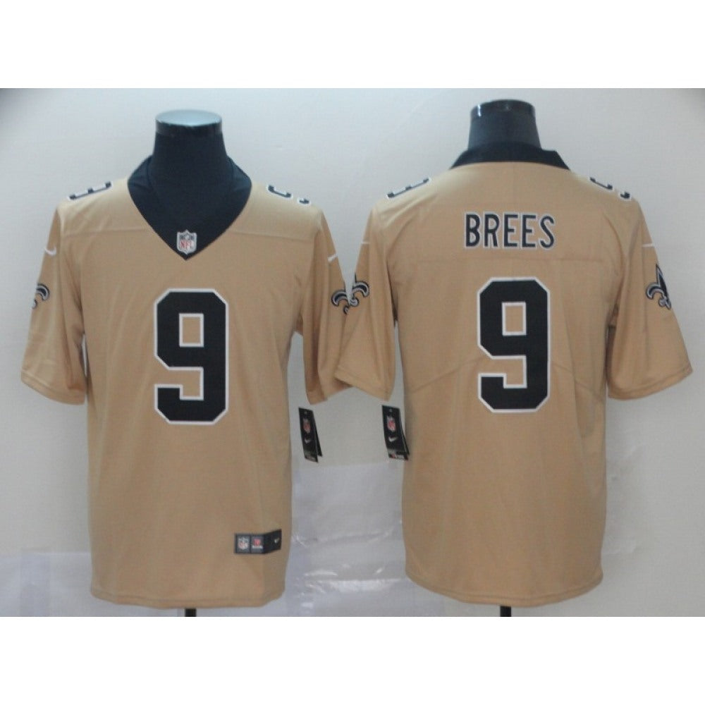 Men's New Orleans Saints #9 Drew Brees Gold Inverted Legend Stitched NFL Jersey 